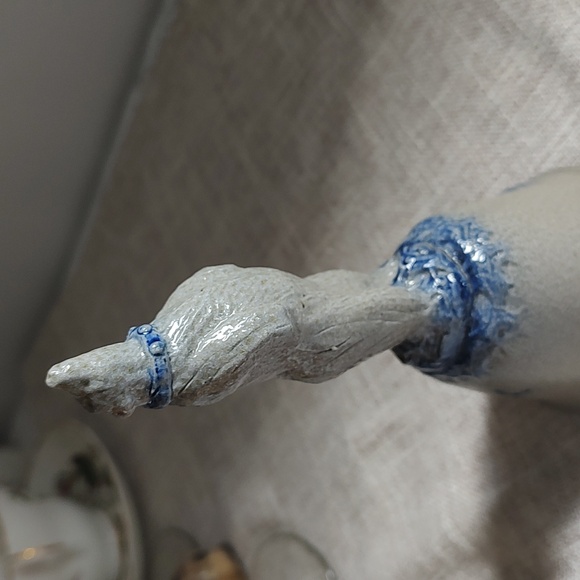 Rowe Pottery Works Blue And Gray Salt Glaze Christmas Bell With Bear 1992 RARE - Picture 7 of 11